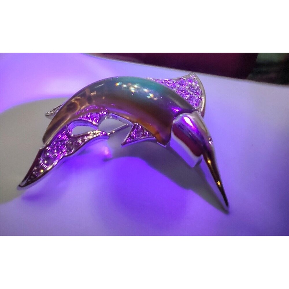 Vintage D'ORLAN BOUCHER SWORDFISH MARLIN Brooch Pin  Lucitet 1 5/8" x 1" Glows